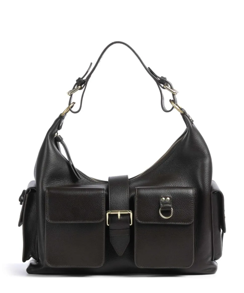 Amelia Large Schultertasche genarbtes Rindsleder dunkelbraun