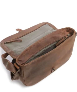 Antic Schultertasche genarbtes Leder braun