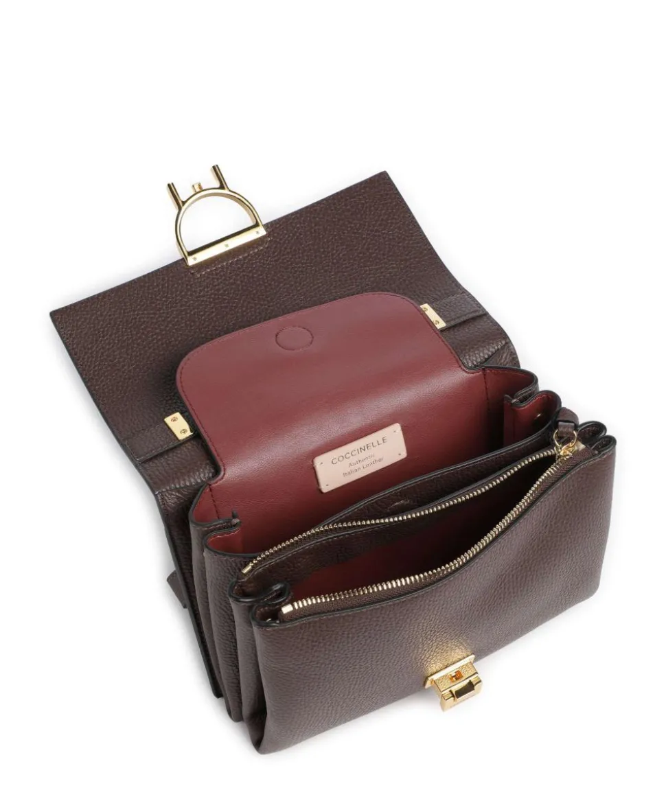 Arlettis Schultertasche genarbtes Leder dunkelbraun