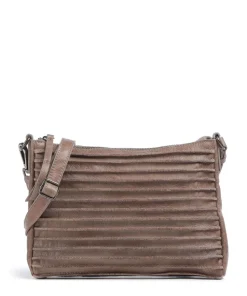 Bestseller Riffel Umhängetasche genarbtes Leder taupe