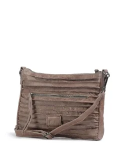Bestseller Riffel Umhängetasche genarbtes Leder taupe