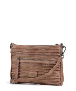 Bestseller Riffel Umhängetasche genarbtes Leder karamellbraun