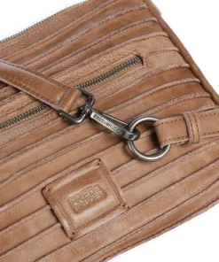 Bestseller Riffel Umhängetasche genarbtes Leder karamellbraun