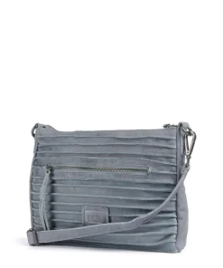 Bestseller Riffel Umhängetasche genarbtes Leder blaugrau