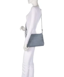 Bestseller Riffel Umhängetasche genarbtes Leder blaugrau