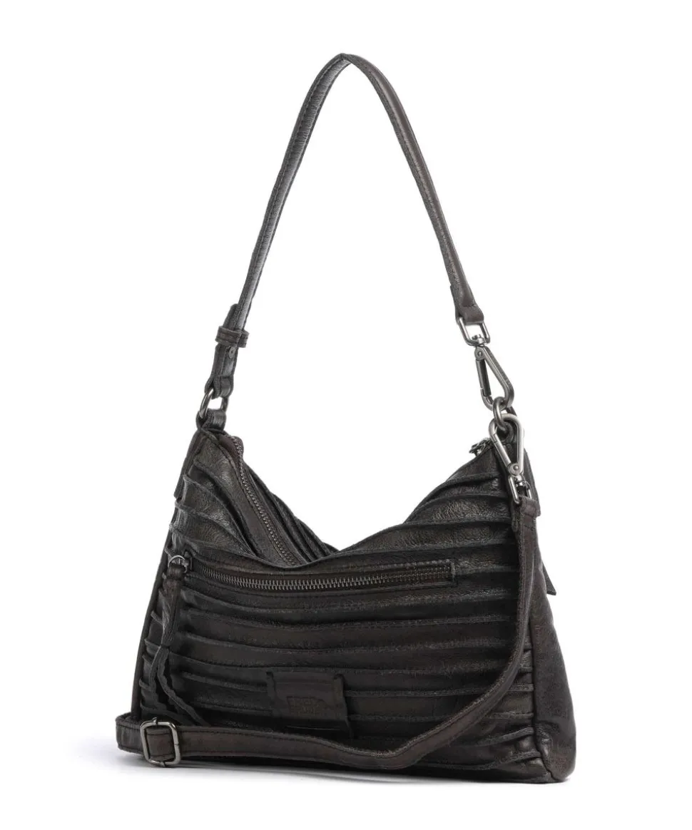 Bestseller Riffel Umhängetasche genarbtes Leder dunkelbraun