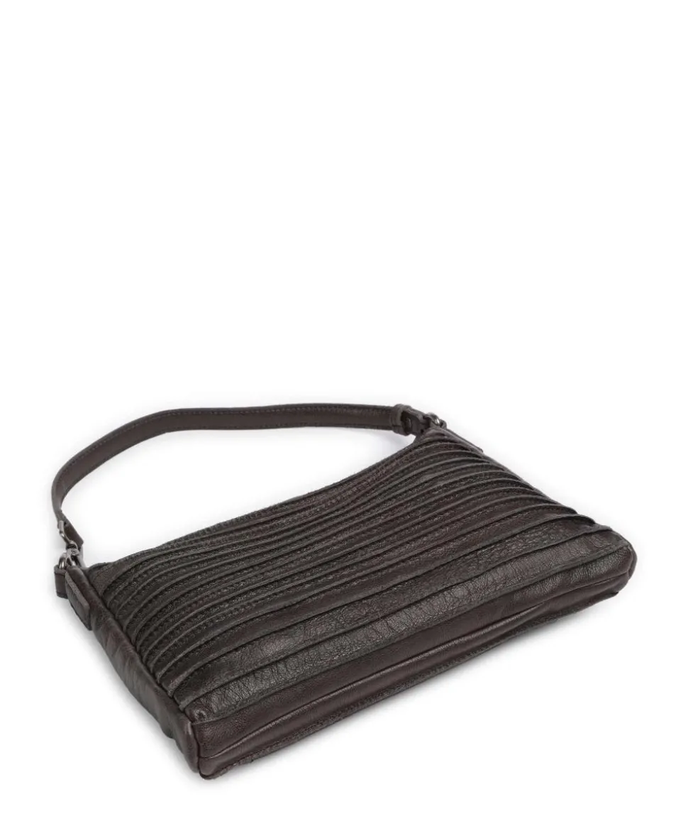 Bestseller Riffel Umhängetasche genarbtes Leder dunkelbraun