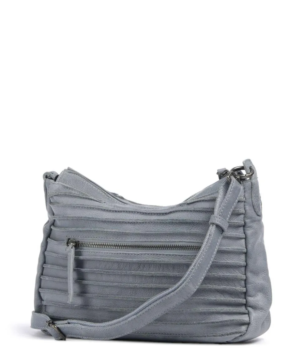 Bestseller Umhängetasche genarbtes Leder blaugrau