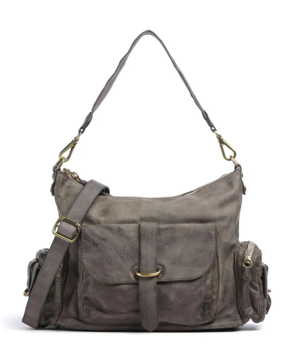 Beuteltasche genarbtes Rindsleder grau