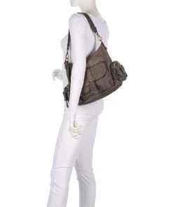 Beuteltasche genarbtes Rindsleder grau