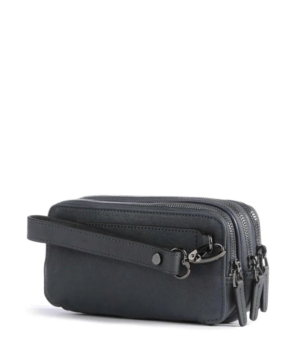 Black Square Handgelenktasche Leder, fein genarbtes Leder dunkelblau