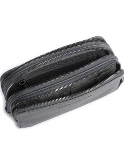 Black Square Handgelenktasche Leder, fein genarbtes Leder dunkelblau