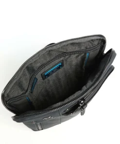 Black Square Umhängetasche genarbtes Leder blaugrau