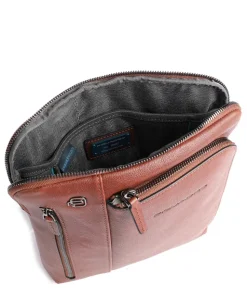 Black Square Umhängetasche genarbtes Leder tabak