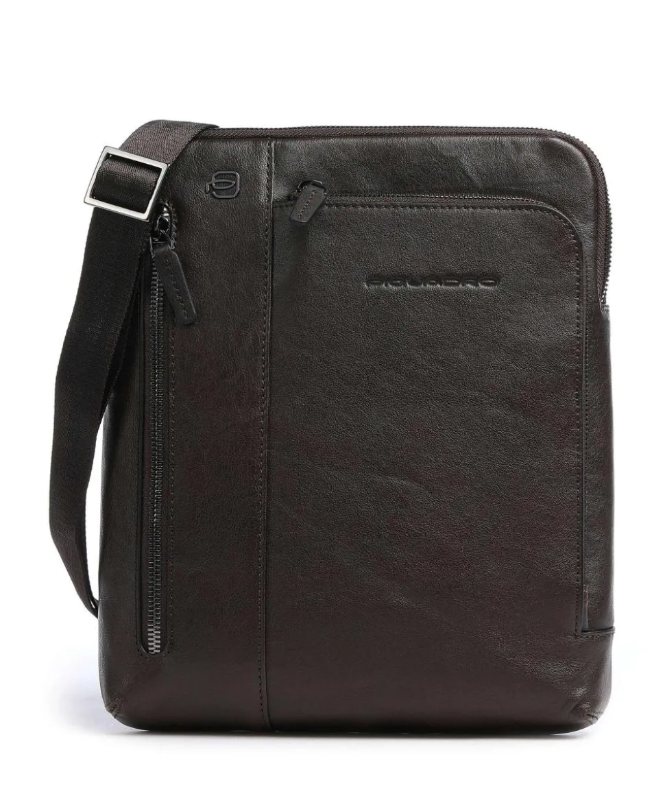 Black Square Umhängetasche genarbtes Leder dunkelbraun