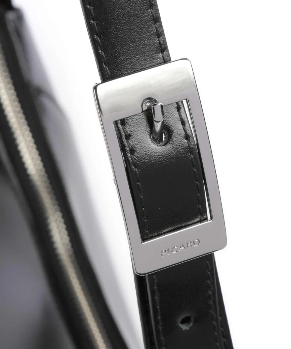 Black Tie Schultertasche glattes Rindsleder schwarz