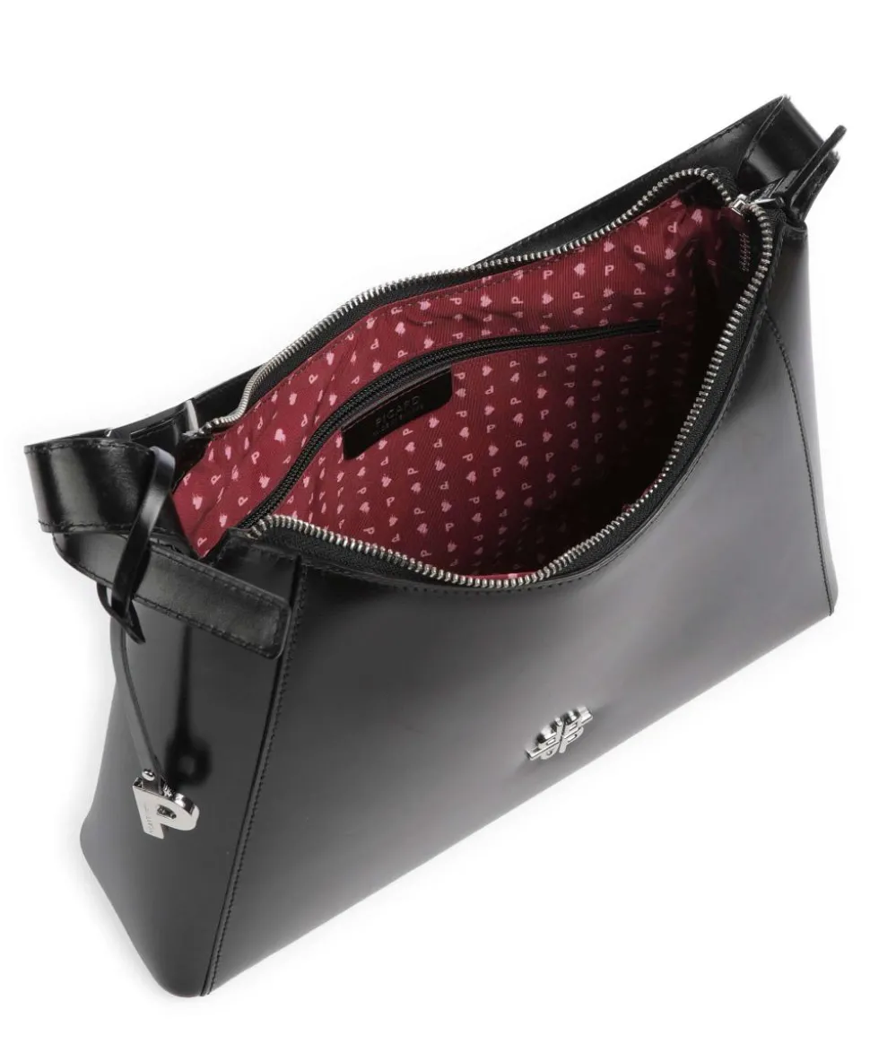 Black Tie Schultertasche glattes Rindsleder schwarz