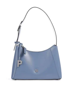 Black Tie Schultertasche glattes Rindsleder blaugrau