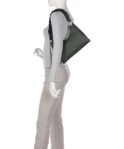 Boheme Grana Double Schultertasche genarbtes Leder dunkelgrün