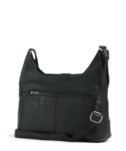 Boston Umhängetasche genarbtes Leder schwarz