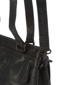 Bronco Amity Schultertasche fein genarbtes Leder schwarz