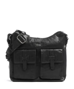 Bronco Beuteltasche genarbtes Leder schwarz