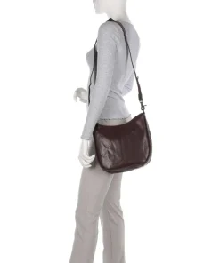Bronco Colleen Schultertasche genarbtes Leder dunkelbraun