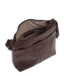 Bronco Deborah Umhängetasche fein genarbtes Leder dunkelbraun