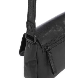 Bronco Linne Umhängetasche fein genarbtes Leder schwarz