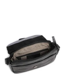 Bronco Linne Umhängetasche fein genarbtes Leder schwarz