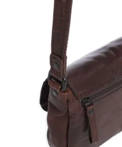 Bronco Linne Umhängetasche fein genarbtes Leder dunkelbraun