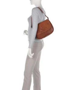Bronco Yaris Schultertasche genarbtes Leder braun