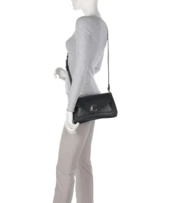 C-Me Schultertasche genarbtes Leder schwarz