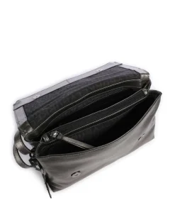 Creased Crystal Umhängetasche fein genarbtes Leder dunkelgrau