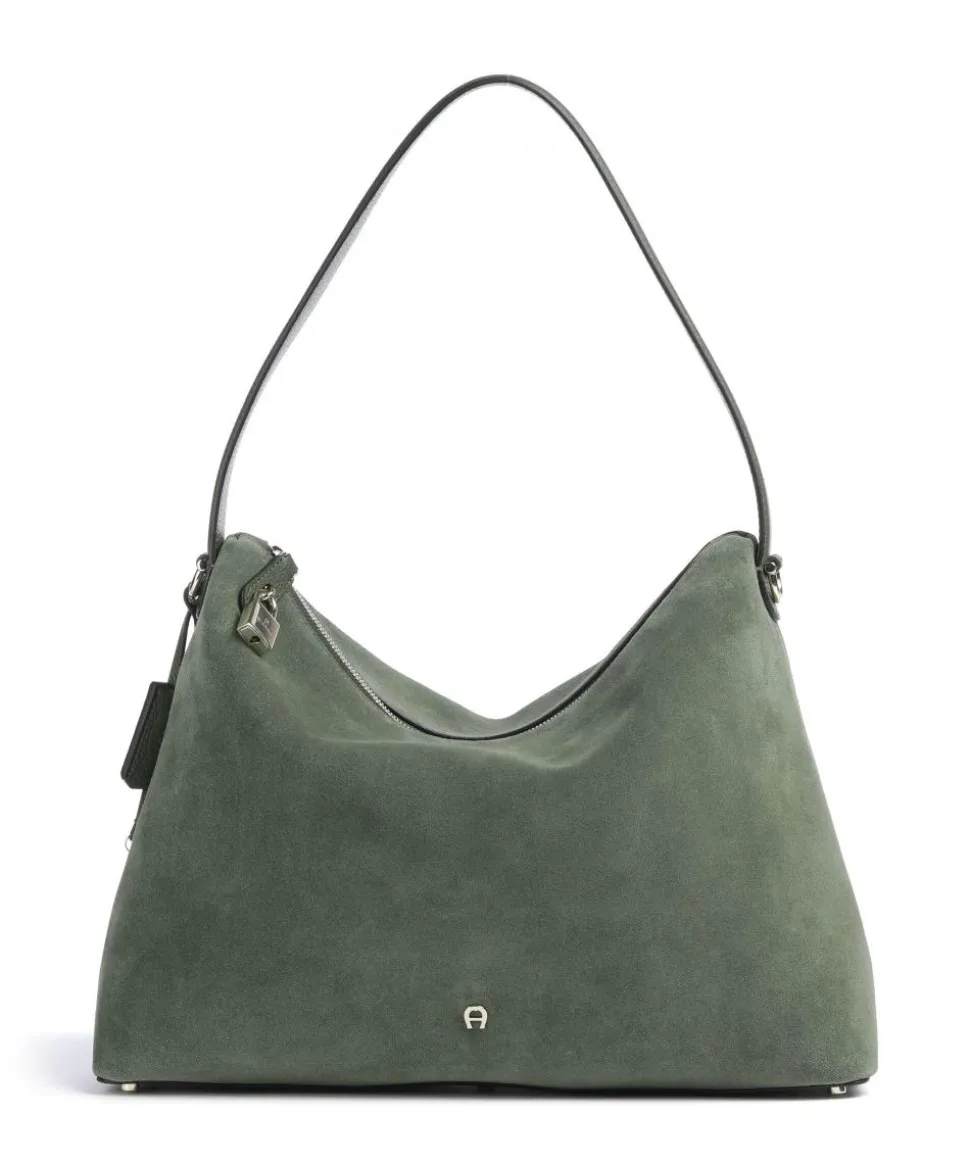 Delia L Beuteltasche aufgerautes Leder dunkelgrün