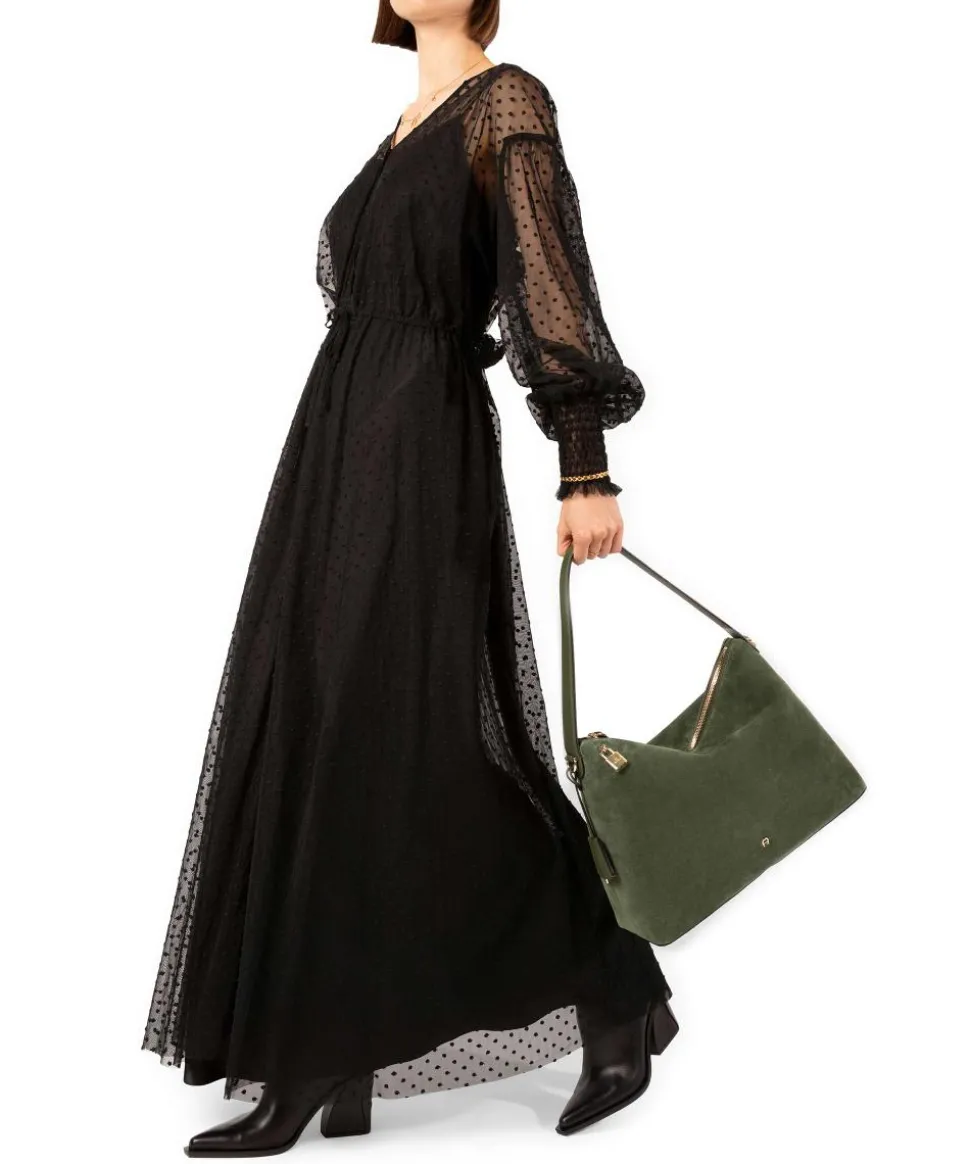 Delia L Beuteltasche aufgerautes Leder dunkelgrün