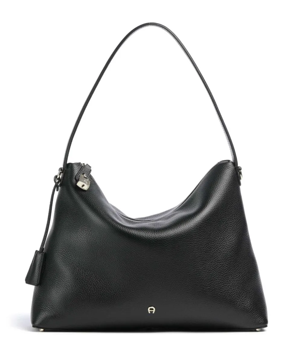 Delia L Beuteltasche genarbtes Rindsleder schwarz