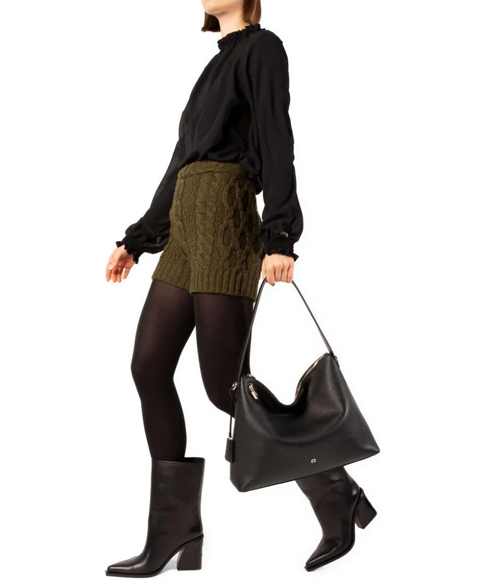 Delia L Beuteltasche genarbtes Rindsleder schwarz