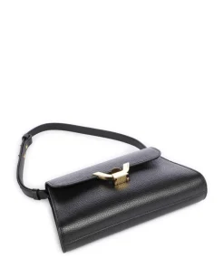 Dew Schultertasche genarbtes Rindsleder schwarz