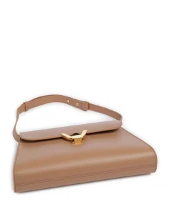 Dew Schultertasche genarbtes Leder hellbraun