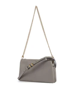 Double Mini Schultertasche fein genarbtes Kalbsleder grau