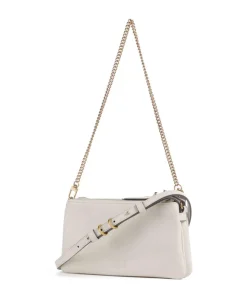 Double Mini Schultertasche fein genarbtes Kalbsleder weiß