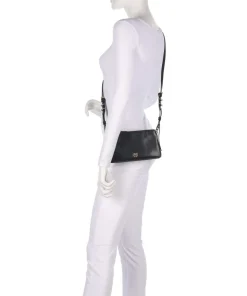 Double Mini Schultertasche fein genarbtes Kalbsleder schwarz