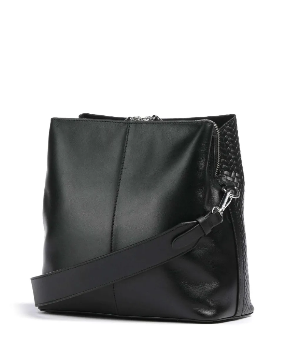 Dukes Place Umhängetasche geprägtes Rindsleder, fein genarbtes Rindsleder schwarz