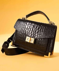 Emily Umhängetasche genarbtes Rindsleder schwarz