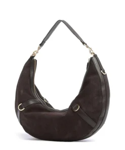 Enya Cozy Beuteltasche aufgerautes Leder dunkelbraun