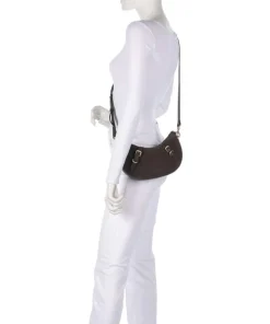 Enya Cozy Mini Schultertasche aufgerautes Leder dunkelbraun