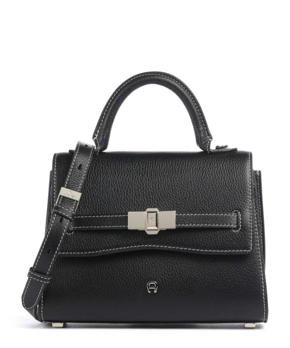 Farah S Handtasche genarbtes Rindsleder schwarz