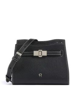 Farah S Umhängetasche genarbtes Rindsleder schwarz