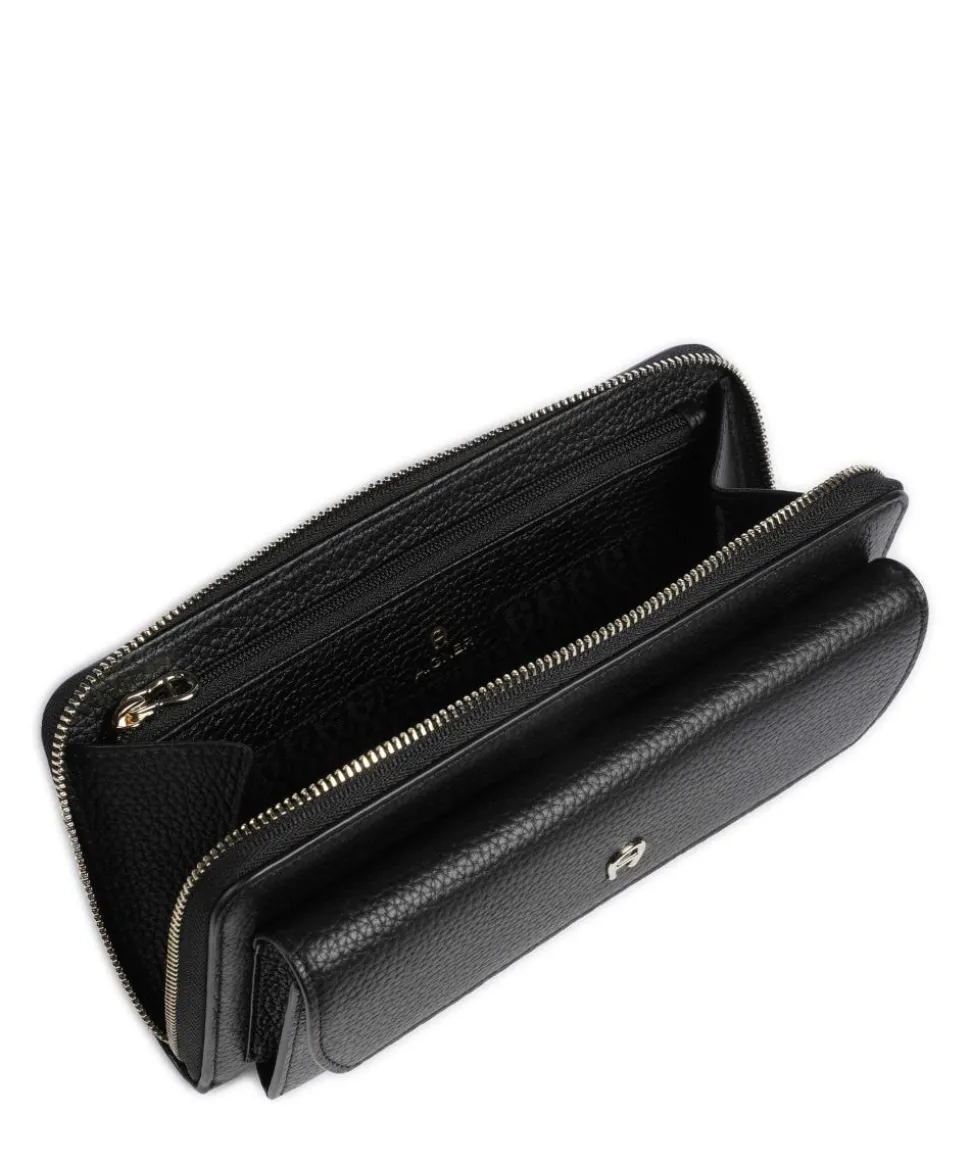 Fashion Geldbörse genarbtes Leder schwarz